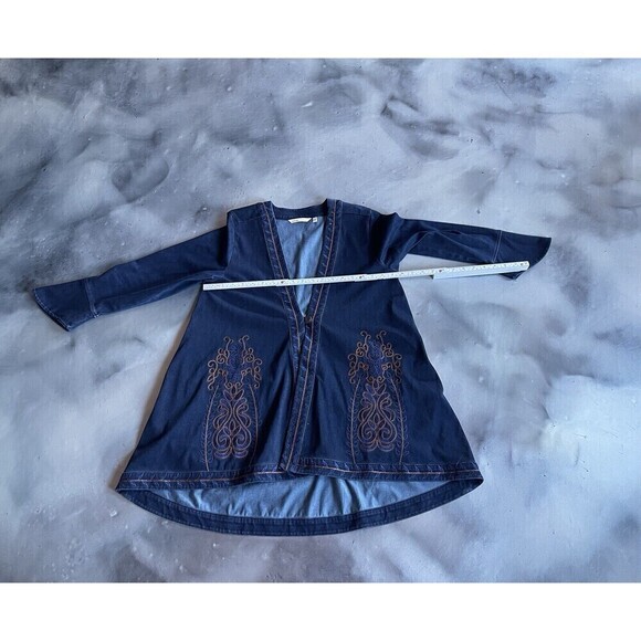 Soft Surroundings Stretch Denim Embroidery Tunic Jacket Sz PM Boho Button Front - Picture 7 of 11
